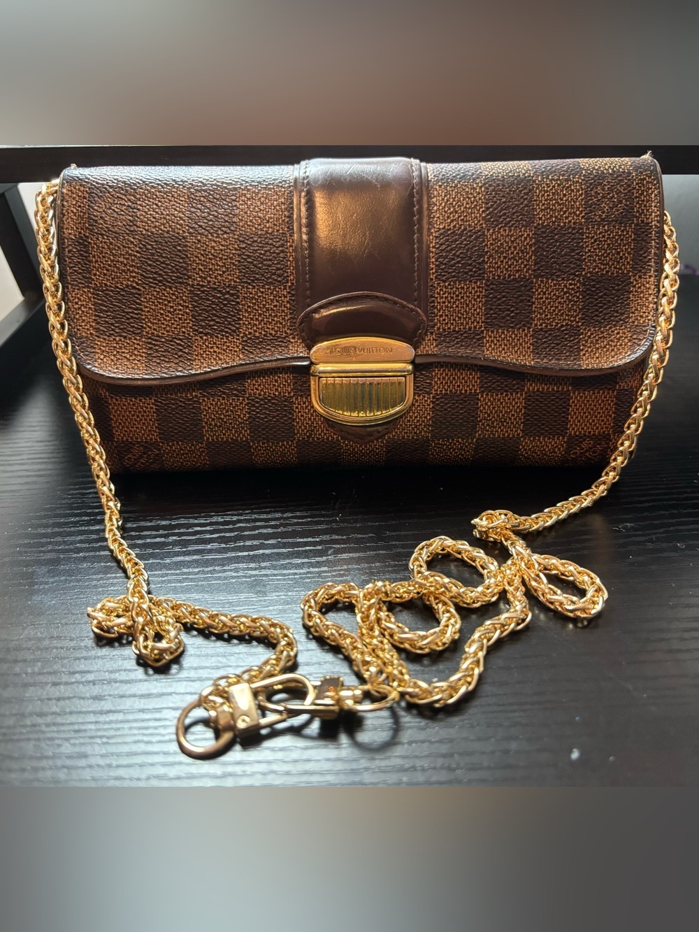 Louis Vuitton Damier Ebene Sistina Continental Wallet / WOC Convertible